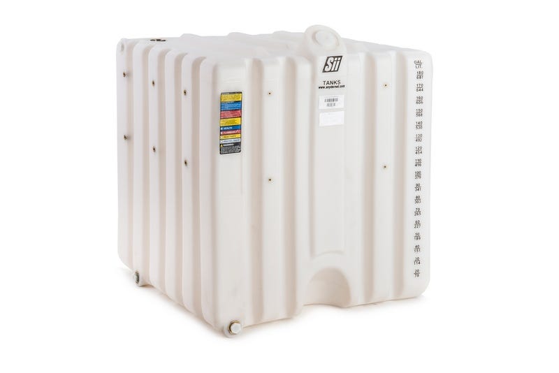 Buy 180 Gallon Cubetainer Tank with Brass Dipense Fitting by Snyder Industries of White color for only $595.00